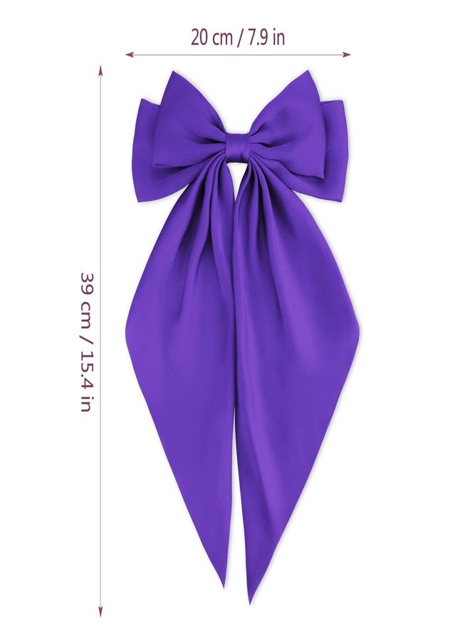 Atoden Hair Bows Silky Satin Bows for Hair Ribbons 4Pcs Coquette Oversized Long Tail Hair Bow Clips Barrettes Big Bowknot Hair Accessories for Women Girl Trendy Stuff Gifts (Pink Purple) - Image 5